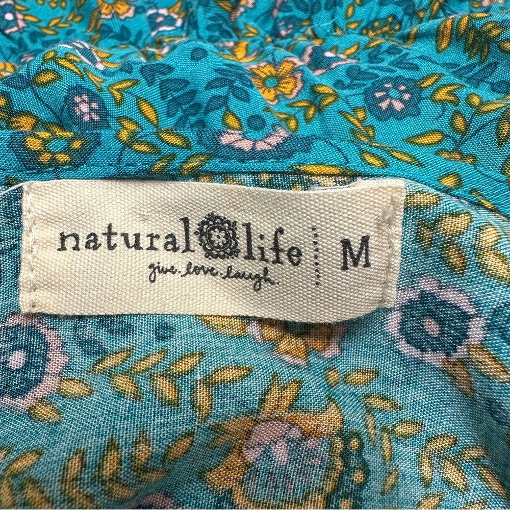 NATURAL LIFE Teal Floral Boho Wide-Leg Jumpsuit with Pink Accent - Picture 11 of 12